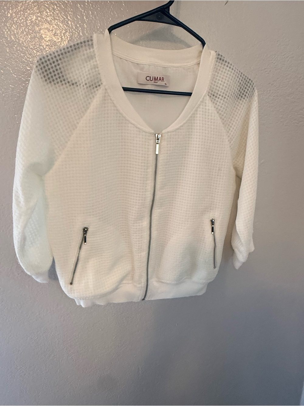 Cumar Women's White Textured Zip-Front Jacket